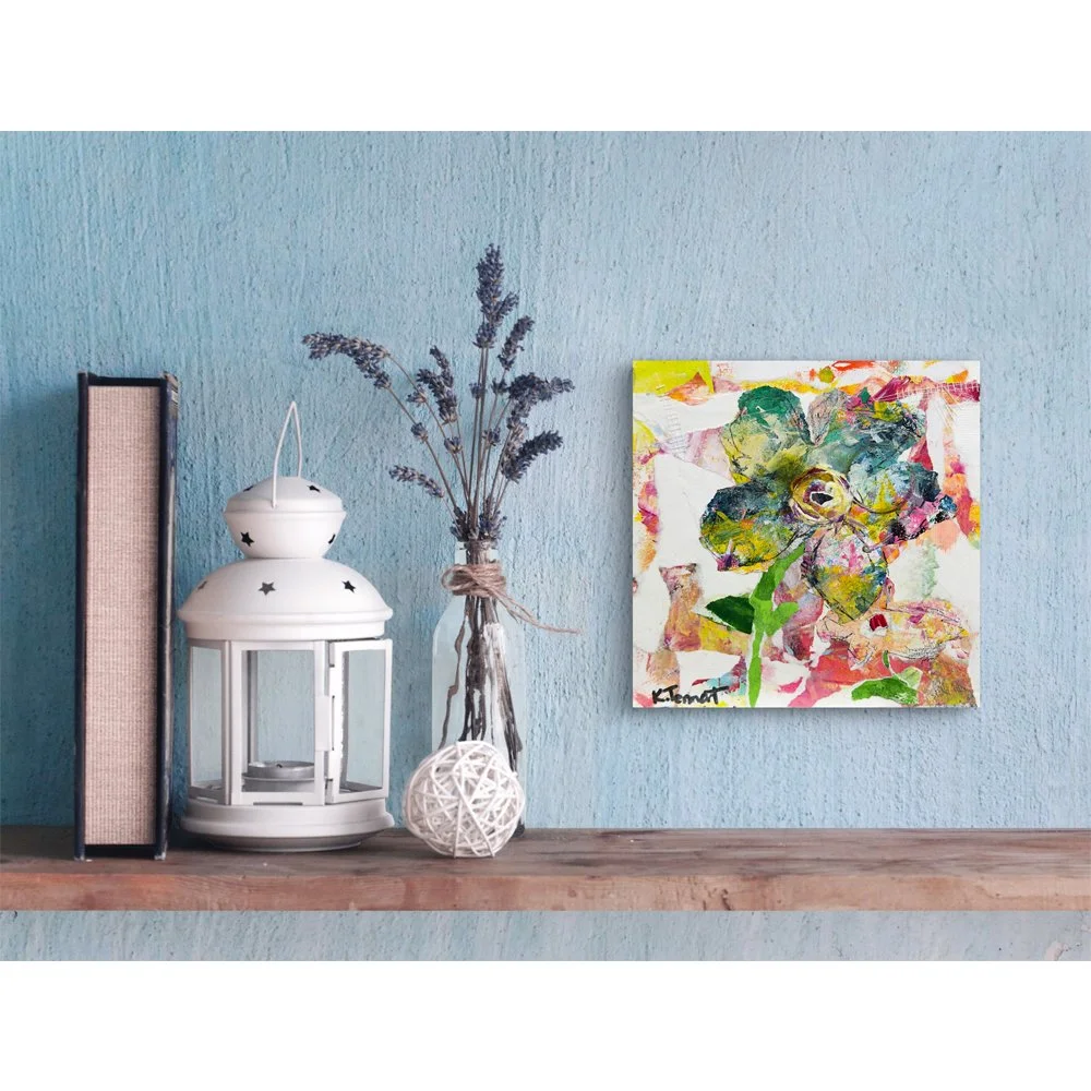 Vibrant Floral Mixed Media Collage - 8x8 Inch Original Artwork by